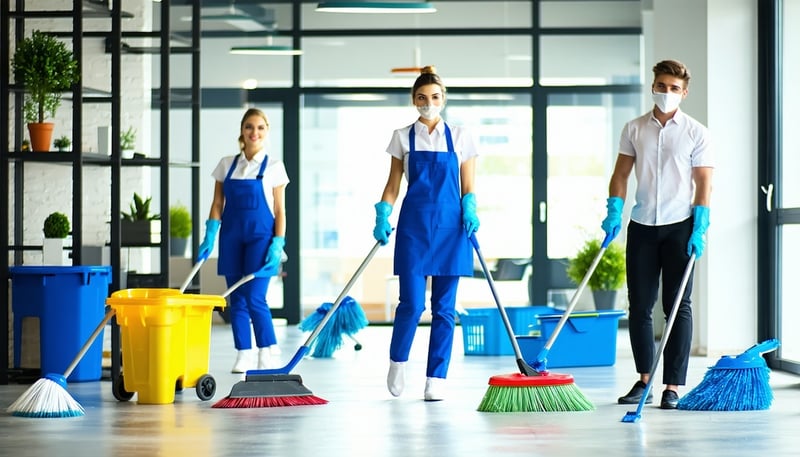 Professional cleaning team at work in an office space Professional cleaning team at work in an office space